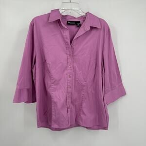 Maggie Barnes Womens Button Up Top Size 1X Purple Elevated Basics Casual